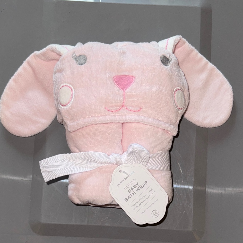 Pottery Barn Baby Pink Bunny Bath Wrap